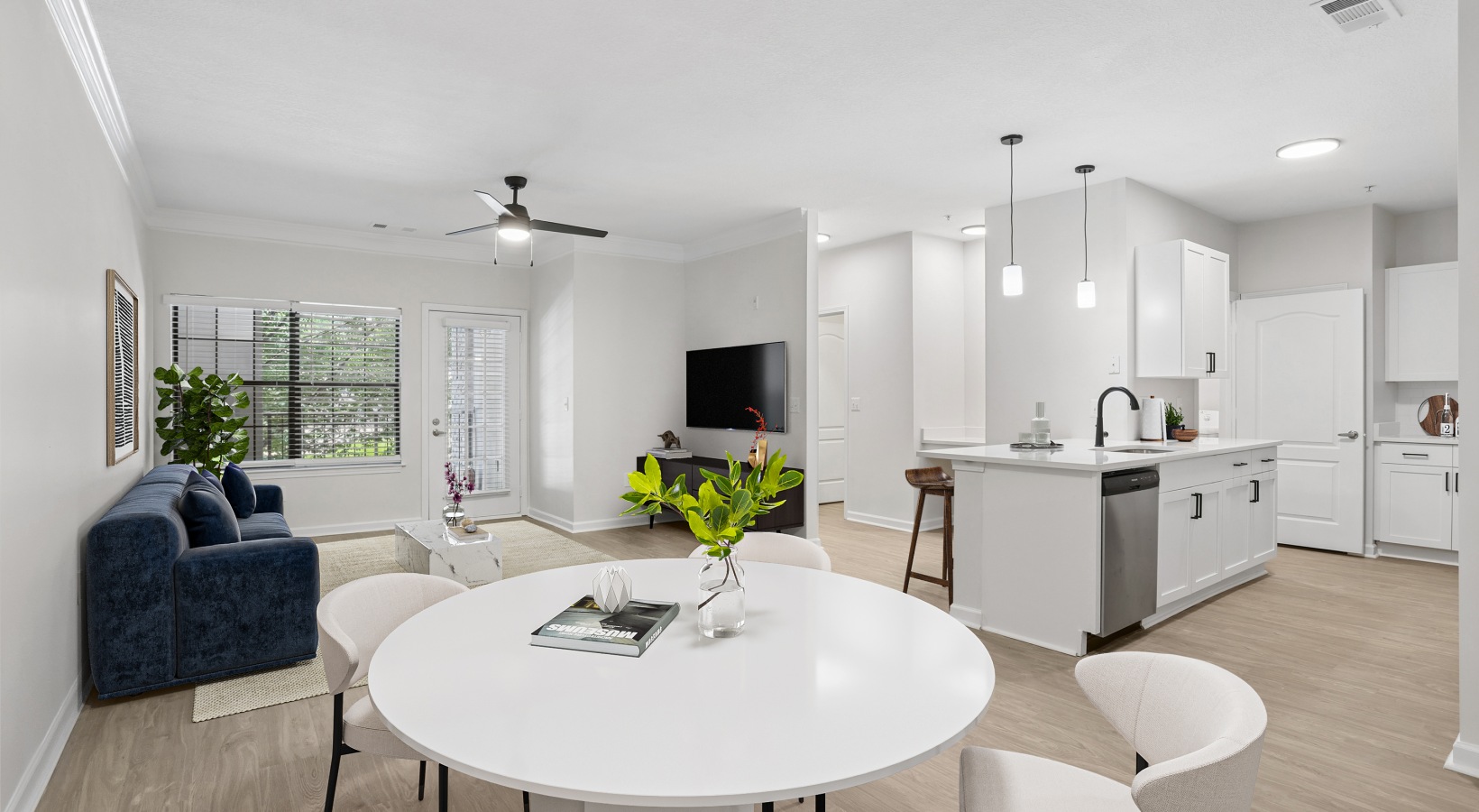 Modern apartment living room at The Grove Chamblee in Chamblee, Georgia