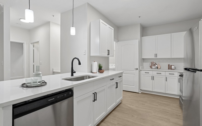 Modern apartment kitchen at The Grove Chamblee in Chamblee, Georgia