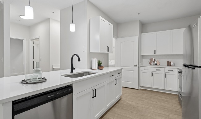 Modern apartment kitchen at The Grove Chamblee in Chamblee, Georgia